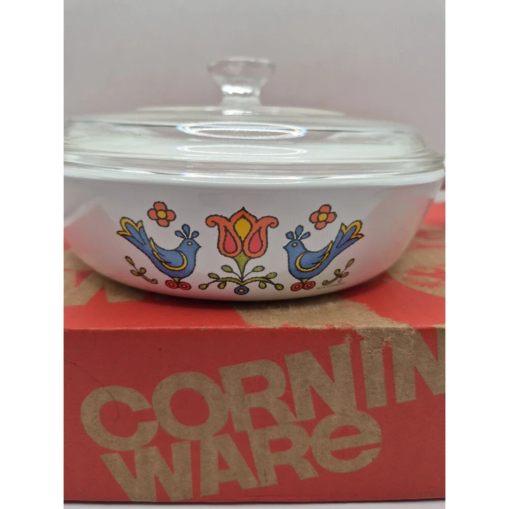 Vintage 1975 Corning Ware P-83-B Country Festival Blue Bird Skillet With Lid NIB